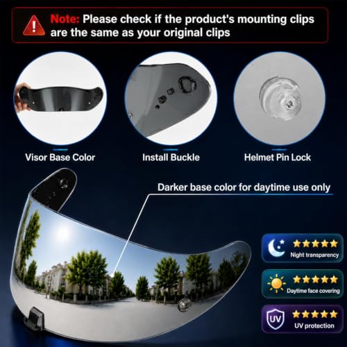Image of PSLER Shatterproof Helmet Visor for R330 T520 ST1400 R1 Air 391,Silver | Impact-Resistant ,UV400 Protection, Motorcycle Tinted Face Shield for R330 T520 ST1400 R1 Air 391,Visor Replacement