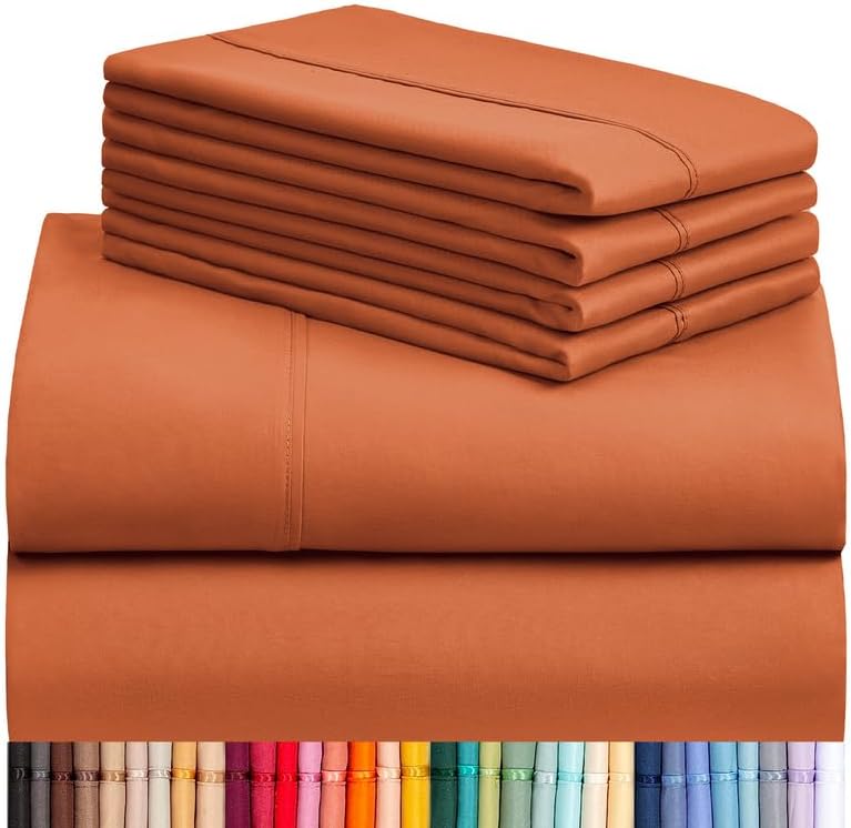 LuxClub 6 PC King Size Sheet Set Bamboo Sheets Deep Pockets 18″ Eco Friendly Wrinkle Free Cooling Sheets Machine Washable Hotel Bedding Silky Soft – Autumn Orange King