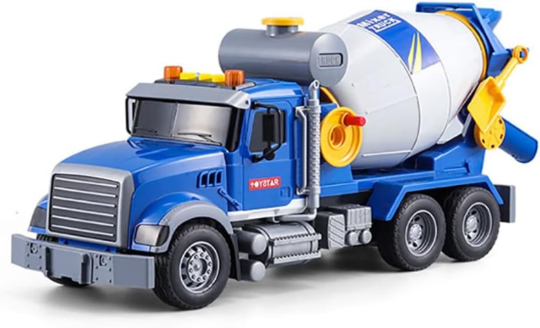 Big Cement Mixer Toy Truck with Lights Sounds and Working Parts, Friction Powered Push & Go Construction Vehicles for Toddlers Boys and Girls (Big Mixer Car)