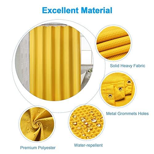 Image of AmazerBath Waffle Shower Curtain, Bright Yellow Shower Curtain Fabric with Waffle Weave, Heavy Duty 240GSM, Hotel Quality Bathroom Shower Curtains, 72 x 72 Inches