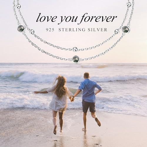 Image of Flyow Anklet for Women S925 Sterling Silver Adjustable Foot Beaded Heart Charm Ankle Bracelet Anklets Jewelry