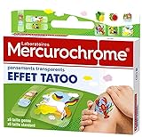 Para hacer olvidar a los niños sus pequeños bobos, estos apósitos de los laboratorios Mercurocromo tienen un diseño impreso sobre un soporte transparente que da un efecto tatuaje.