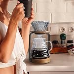 SOTECH Pour Over Coffee Station Dripper Stand Coffee Filter Wooden Filter Holder Glass Server with Paper Coffee Filters, Coffee Maker Stand Set
