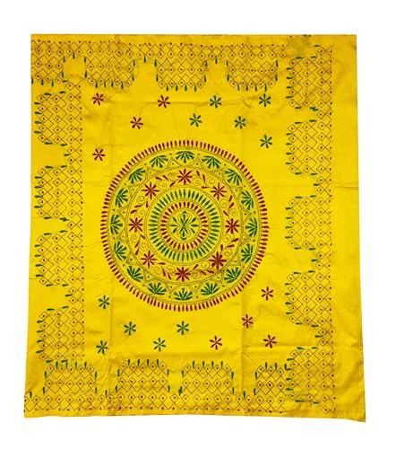 Image of SHRISTI CLOTHINGS Women's Hand Embroidered Cotton Silk Kantha Stitch Saree with Blouse Piece (SB4200924 YELLOWD96)