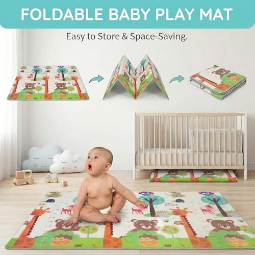 Image of Liltoes Reversible Baby PlayMat, Babies Folding Mat, Waterproof and Portable Kids Floor Mat for Learning & Crawling, Foldable Soft Foam Mat for Kids Girafe Printed