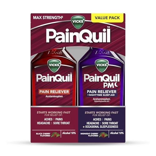 Image of Vicks PainQuil & PainQuil PM Pain Relief Liquid, 1000mg Acetaminophen, 2x12 oz
