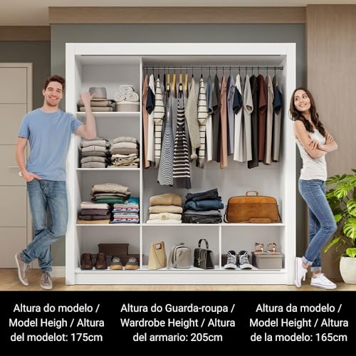 Image of Madesa 3 Sliding Doors Wardrobe Ample Storage Wooden Almirah 170 Cm with Shelves and Hanging Units for Bedroom - White /Brown