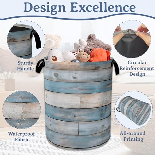 Image of Rustic Wood Grain Laundry Basket,Foldable Waterproof Oxford Cloth Tote Bag Vintage Barn Wooden Laundry Hamper with Handles,20.8 inchx16 inch Clothes Storage Bucket Organizer for Laundry Room Bathroom Bedroom