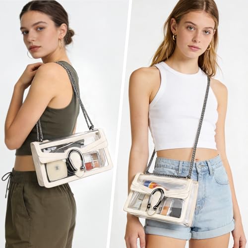 Image of Joryin Women's Stadium Approved Crossbody Bag for Women, Small Clear Bag Shoudler Purse with Chain Strap