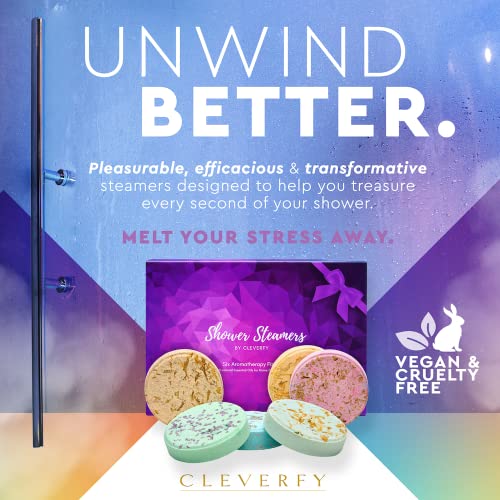 Cleverfy Aromatherapy Shower Steamers - Variety Pack of 6 Shower Bombs with Essential Oils. Self Care and Relaxation Shower Steamer for Women and Men. Purple Set