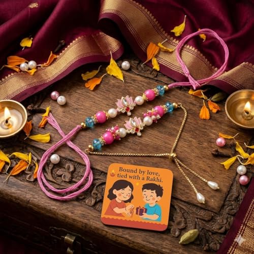 Image of Saudeep India Decoration Fridge Magnet for Refrigerator Decor | Free Lotus Couple Rakhi Set for Bhaiya Bhabhi | Raksha Bandhan Gift Combo | Cotton Tread Rakhi for Brother and Bhabhi(Model 2)