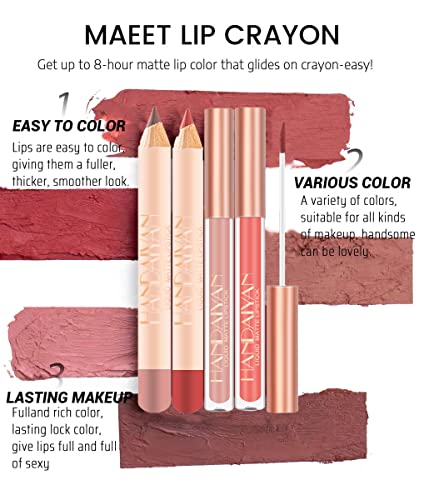 Easilydays Lip Liner And Liquid Matte Lipstick Set, 12 Colors Crayon Matte Longwear Lip Pencil, 24H Velvety Red Lips And Lip Liners Make Up, Lip Contouring Pencil, Waterproof Long Lasting Nude Lipgloss Lip Stain Kit With Lip Liner For Women (#03) #TOP2