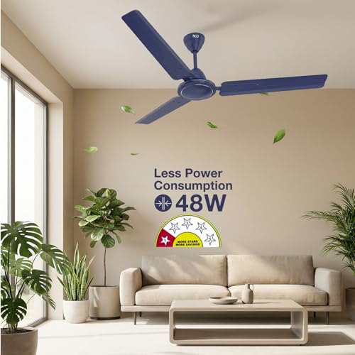 Image of Havells REO Vaayu 1200 mm ES Ceiling Fan | High Speed, High Air Delivery | Strong & Powerful, Air Delivery: 220CMM| RPM: 370| 2 Year Warranty | (Pack of 1, Matt Blue)