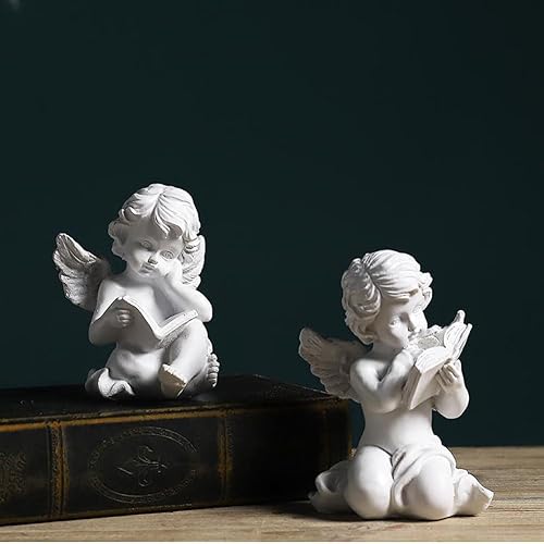 Miniatura 3 de Juego de 2 libros de lectura, estatua de ángel, alas de querubín, estatua de ángel, guardián, hogar, jardín, escultura, estatuilla, estatuilla
