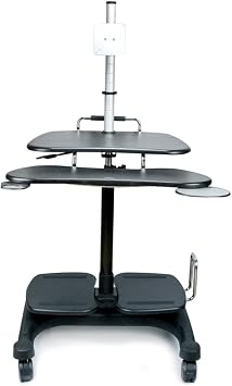Aidata LDC003P Sit/Stand Mobile PC Workstation with Gas Cylinder Pole / High Impact ABS Plastic Black / LCD/LED Monitor Mount