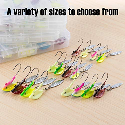 Dr.fish 16Pcs Underspin Jig Head Hooks Set Kit Lead Swimbait Jigs Willow Blade Ultra Sharp Hook Saltwater Freshwater Baits Assorted Kit For Walleye, Crappie, Bluegill, Flounder, Smallmouth #TOP6