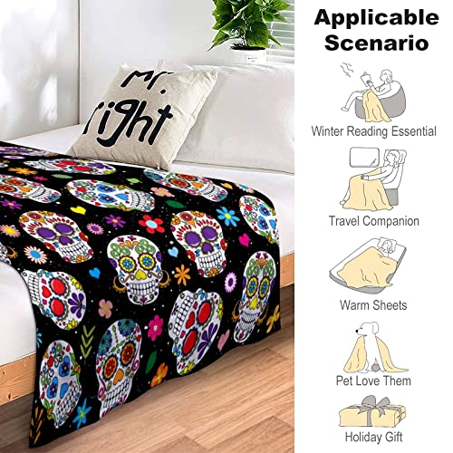 Sugar Skull Blanket Ultra Soft Warm Cozy Flannel Throw Blankets For Women Baby Men Bedding Gifts 50"X40" #TOP4