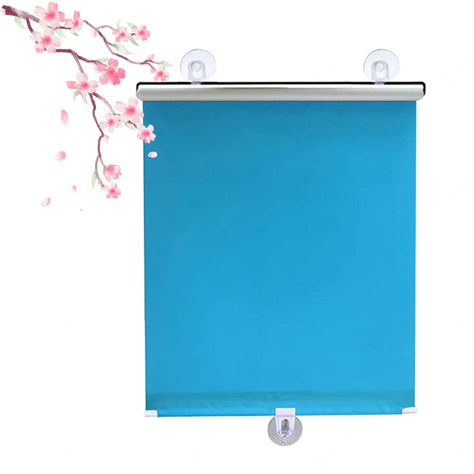 Kgudys Blue Suction Cup Roller Blinds, Protection Uv Blackout Window Shade, Portable Curtains With Suction Cups, Temporary Privacy Blinds, 30-75Cm Wide, Retractable,-68X125cm/27X49in
