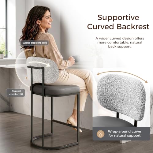 Butacos de altura para barra GREEN PARTY, juego de 4, color gris, asiento de cuero sintético, patas metálicas doradas, capacidad de 136 kg, altura de asiento 63 cm miniatura 5