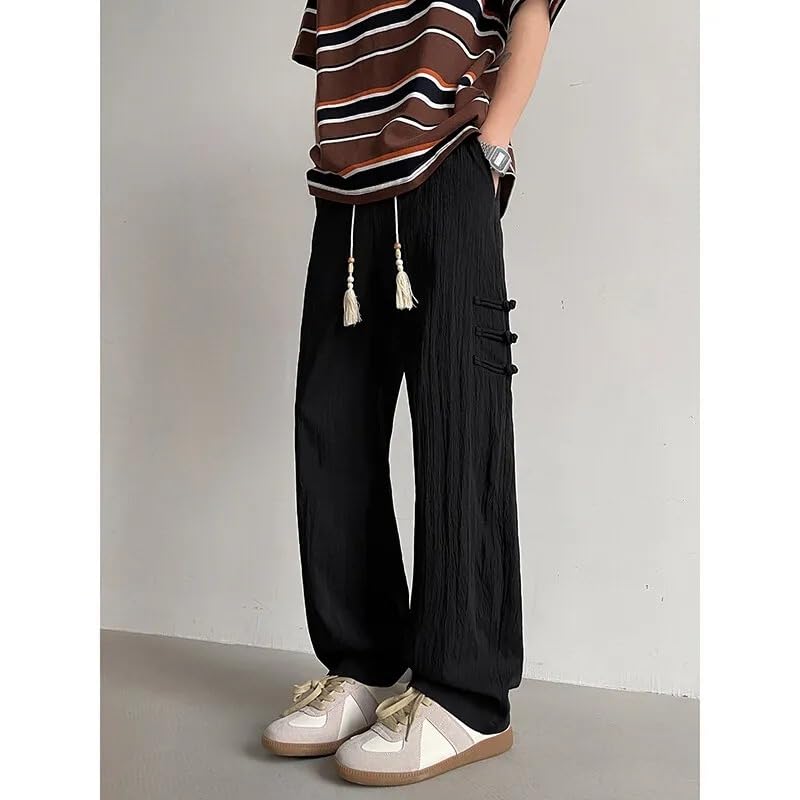 Men's Wide Leg Pants Lightweight Summer Elastic Waist Casual Trousers4