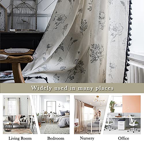 Colorbird Botanical Print Semi-Blackout Window Curtains 2 Panels Farmhouse Style Cotton Linen Darkening Curtains With Tassels Rod Pocket Window Drapes For Living Room Bedroom (52" W X 84" L, Linen) #TOP4