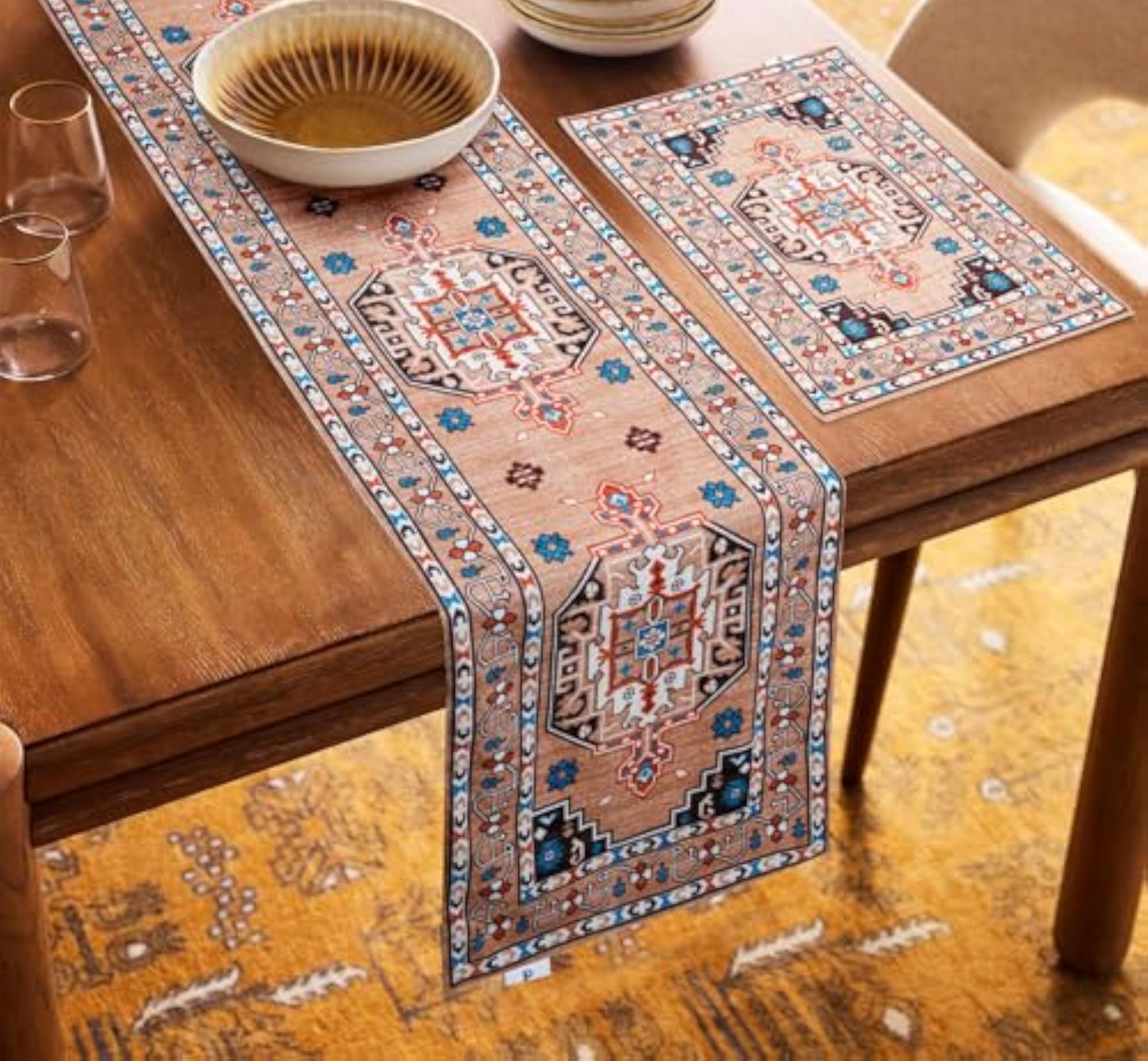 Eco-Friendly Polyester Dining Table Mats with Runner, Reusable