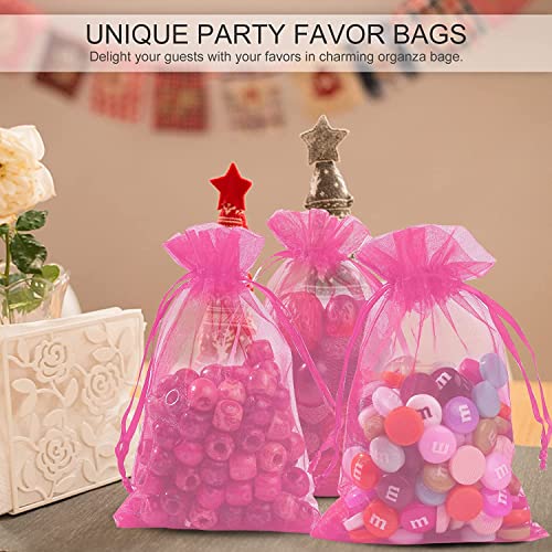Image of ANZNKU 100 PCS Hot Pink Organza Bags 5 x 7 inch, Small Mesh Gift Bags, Jewelry Mesh Drawstring Gift Bag for Candy Party Wedding Favor & Easter Gifts