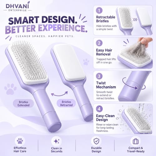 Image of One Click Self Cleaning Hair Brush for Women and Kids, Anti Static Detangling Paddle Comb with Flexible Bristles for Wet, Dry, Curly, Thick, Fine and Everyday Hair Care