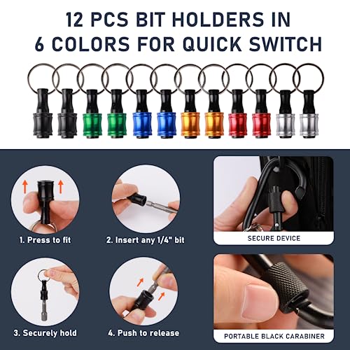 Valkynos 12PCS Bit Holder Key Chain, 1/4 Bit Holders with Right Angle Drill Attachment, Drill Bits Holder for Impact Driver Quick Release, Impact Bit Holder, Cool Gadgets Gifts for Men - Image 2