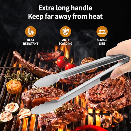 Haultery 4-Piece BBQ Grill Tool Set- Stainless Steel Tongs, Fork, Fish Spatula & Basting Brush