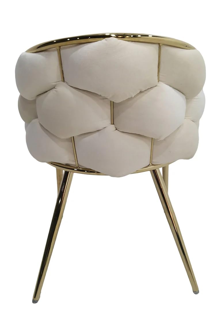 POLTRONA IN VELLUTO PER SOGGIORNO O SALA DA PRANZO, SEDIA IN VELLUTO LUSSUOSA GAMBE IN ORO (Bianco puro)