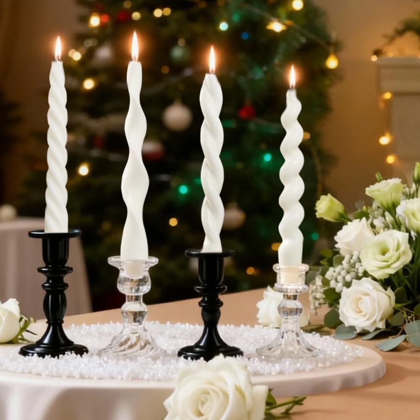 White Spiral Wave Taper Candles - Set of 4