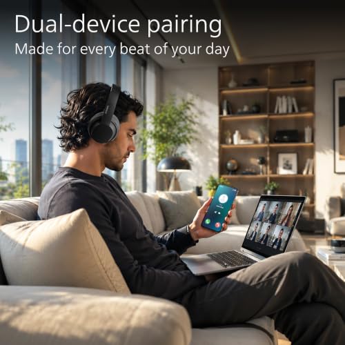 Image of PHILIPS TAH4050 Wireless Bluetooth Headphones with Mic, 40mm Dynamic Drivers, Bluetooth 6.0, Up to 30H Playtime, Dual Device Pairing, USB-C Fast Charging, AUX Support, Over-Ear Headset, Black