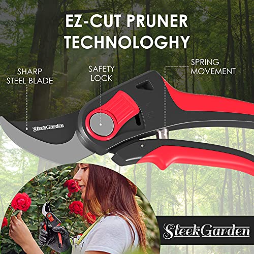 8-Piece Gardening Tool Set-Includes Ez-Cut Pruners, Lightweight Aluminum Hand Tools With Soft Rubber Handles- Trowel, Bamboo Gloves, Garden Tote, High Density Comfort Knee Pad Gardening Gifts Tool Set #TOP4