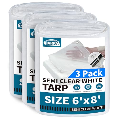 Image of TARPAL 6x8'(3pack) Semi Clear Tarp with Grommets Greenhouse Cover 7.5mil | With Zip Ties Clear Waterproof Poly Tarp Transparent Plastic Tarps Greenhouse for Outdoors,Chicken Coops,Garden,Farm