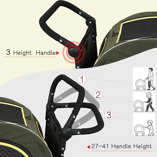 Image of Saudism Pet Stroller for Dogs Cats up to 50 lbs, Foldable Dog Stroller with 360 Swivel Wheels, Detachable Carrier, Adjustable Handle, Travel Dog Stroller for Small Medium Large Pets, Green