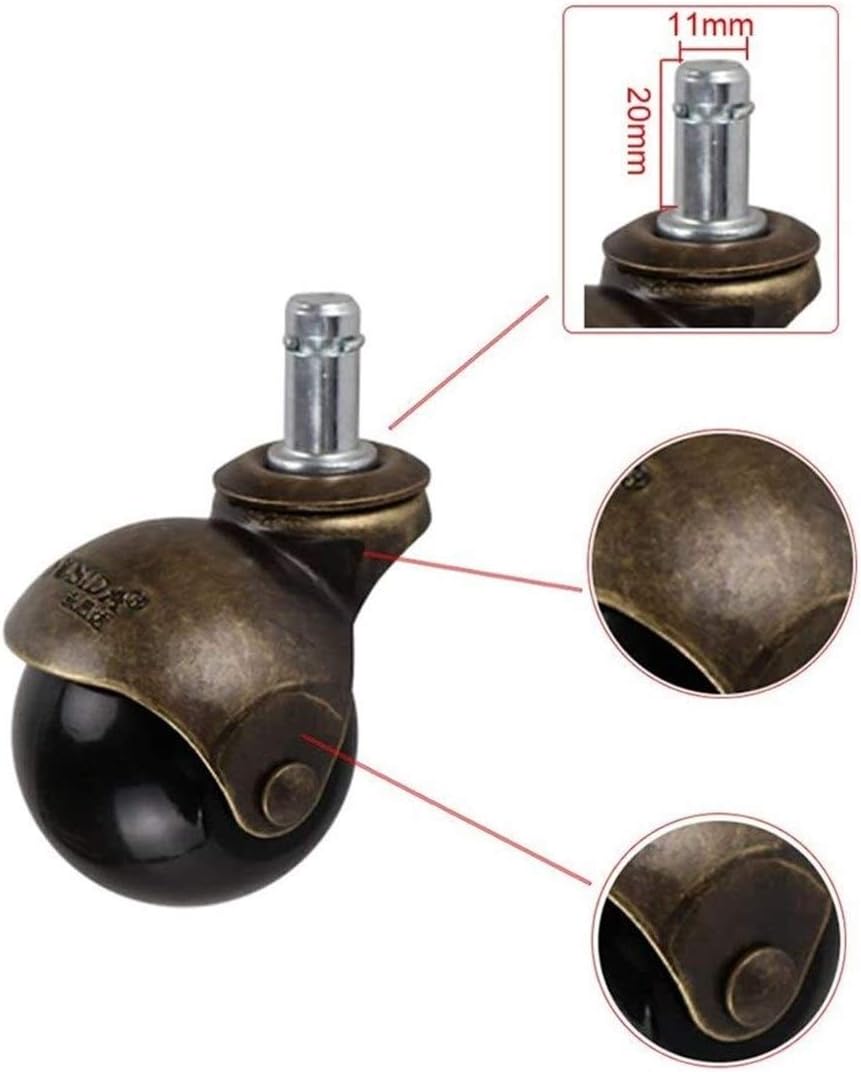 Ball Swivel Castor Wheels Antique Stem Casters 2 Inch Ball Caster Wheels Vintage Brass,Castor Replacement for Furniture Office Chairs (Color : Swivel Casters, Size : 4 Pieces)