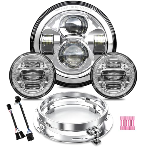 Image of Z-OFFROAD New 7 Inch Motorcycle LED light 4.5 inch Fog Passing Lights, DOT Kit Compatible with Harley Davidson Road King Electra Glide Ultra Classic Heritage Softail Fat Boy Street Glide, Chrome