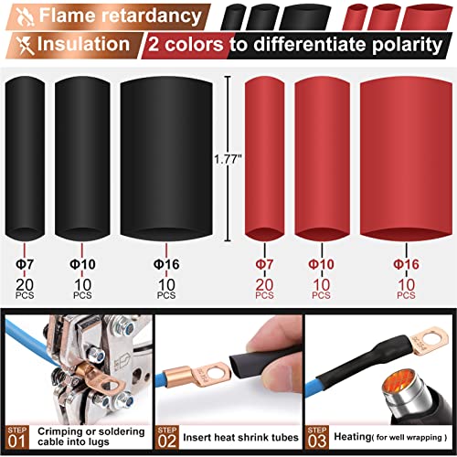 150pcs Battery Cable Ends, Copper Wire Lugs Assortment Kit AWG 2 4 6 8 10 Gauge - 70Pcs Battery Cable Lugs Ring Wire Terminal Connectors and 80Pcs Heat Shrink Tubing Kit for Marine Electrical Supplies - Thumbnail 4