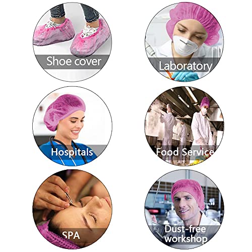 Image of 50 PINK Disposable Nonwoven Bouffant Caps, Hair Net, Cape For Hospital, Salon, Spa, Catering, Laboratories, Dust-free Workspace. (PINK)