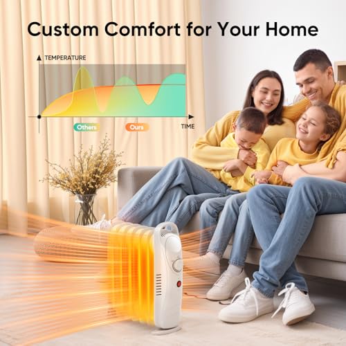 Air Choice Oil Heater, 700W Oil Filled Radiator Heater with Adjustable Thermostat, Overheat Protection, Portable Space Heater with 2 Heat Settings, Quiet & Durable Electric Heater for Office, Home