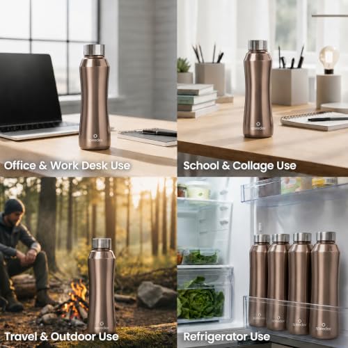 Image of Speedex Stainless Steel Water Bottle 1 Ltr, Leak Proof Screw Cap, BIS Approved 1000 ml Metal Bottle For Daily, Office, School, Gym, Travel Use for Men, Women, Kids, Adults, Copper Gold, Set of 2