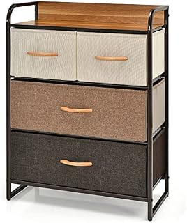 CASART Chest of Drawers, Wooden Top Fabric Storage Dressers, Iron Frame 4/5-Drawer Organizer Unit Utility Tower Cabinet for Bedroom Living Room Office(Brown Tabletop, 58 x 29 x 79cm)