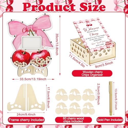 Image of Wenqik 63 Pcs Cherry Baby Shower Guest Book Alternatives Set Baby Shower Decorations with Photo Frame Sonogram Frame Keepsake 60 Wood Slices Guest Book for Birthday