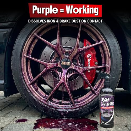 Image of Carfidant Rim Reactor Wheel Cleaner Spray - No Scrub Formula with Purple Iron Remover Reaction - Removes Brake Dust & Grime - Safe for All Wheels (Aluminum, Chrome, Black) - pH Neutral - 16oz