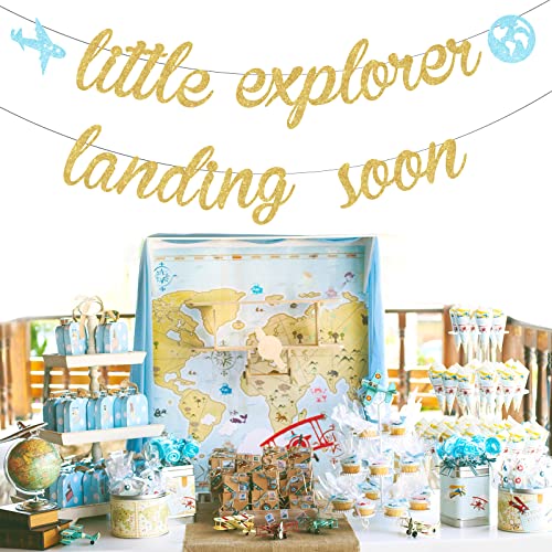 Lttle Explorer Landng Soon Banner, Lght Blue Maps, Baby Shower - View #7