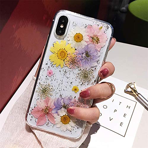 iPhone 11 Pro Hülle Echte Blumen HandyHülle Kristall Gel Schutzhülle Handgefertigten Bunter Getrocknete Blumenart Transparent Bumper Case
