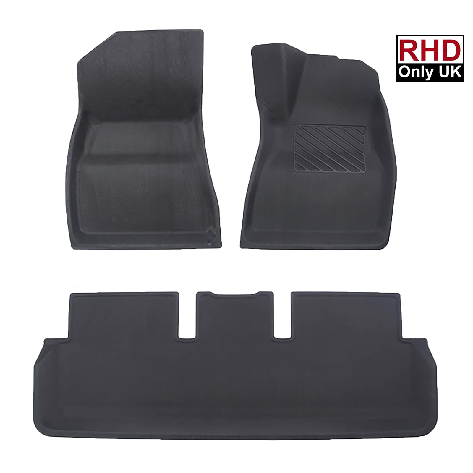 Mustbe Strong RHD Tesla Model 3 Car Floor Mats, 3D All-Weather Waterproof Non Slip Front and Rear Floor Liners Protective Set Black Interior Accessories 2017-2022
