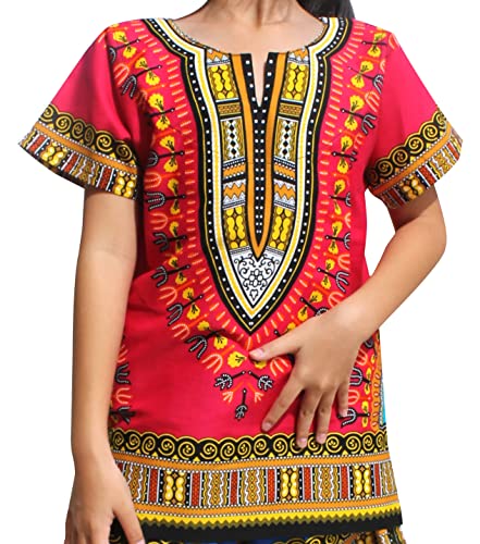Image of RaanPahMuang Unisex Bright Africa Classic Childrens Dashiki Cotton Shirt Boys Girls