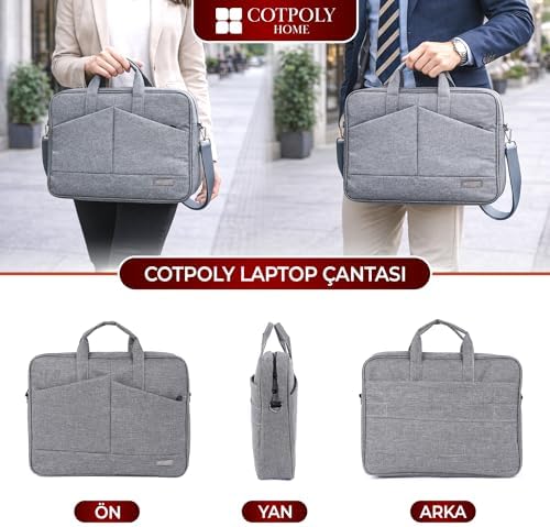 COTPOLY Su Geçirmez Darbe Korumalı Laptop Çantası 15.6–17.3 İnç Uyumlu, Omuz Askılı Bilgisayar Evrak Çantası - Görsel 2
